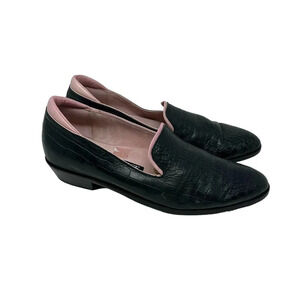 Modern Vice Black & Pink‎ Alligator Croc Leather Loafers Size 37.5 US 7.5